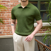 Men’s Retro Ribbed Knit Polo Short Sleeve Shirt