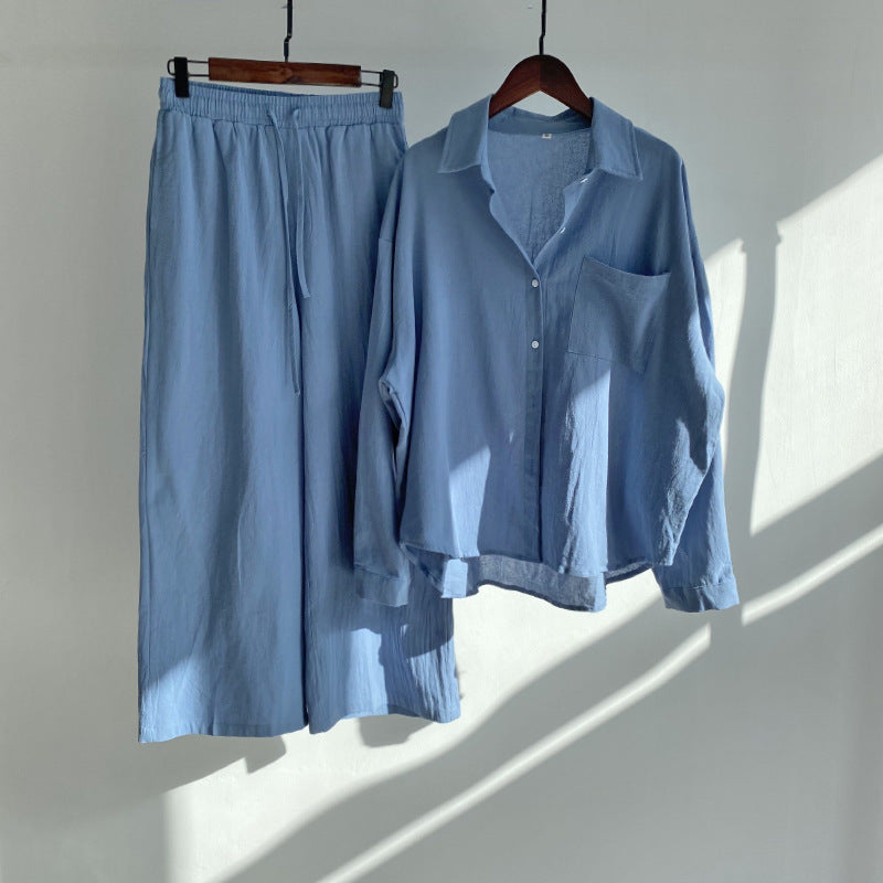 Liva | Summer Cotton and Linen Shirt Outfit with High-Waist Loose Trousers