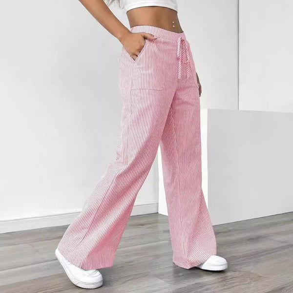 Women's Wide Leg Striped Pants with Pockets – Casual Loose Fit