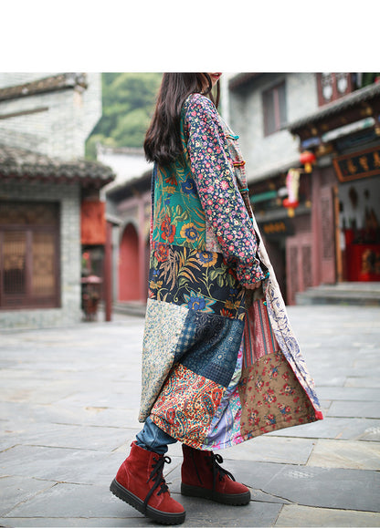 Vintage Chinoiserie Kontrastjacke aus Baumwolle und Leinen