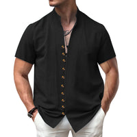 Luca | Linen Stand Collar Short Sleeve Shirt