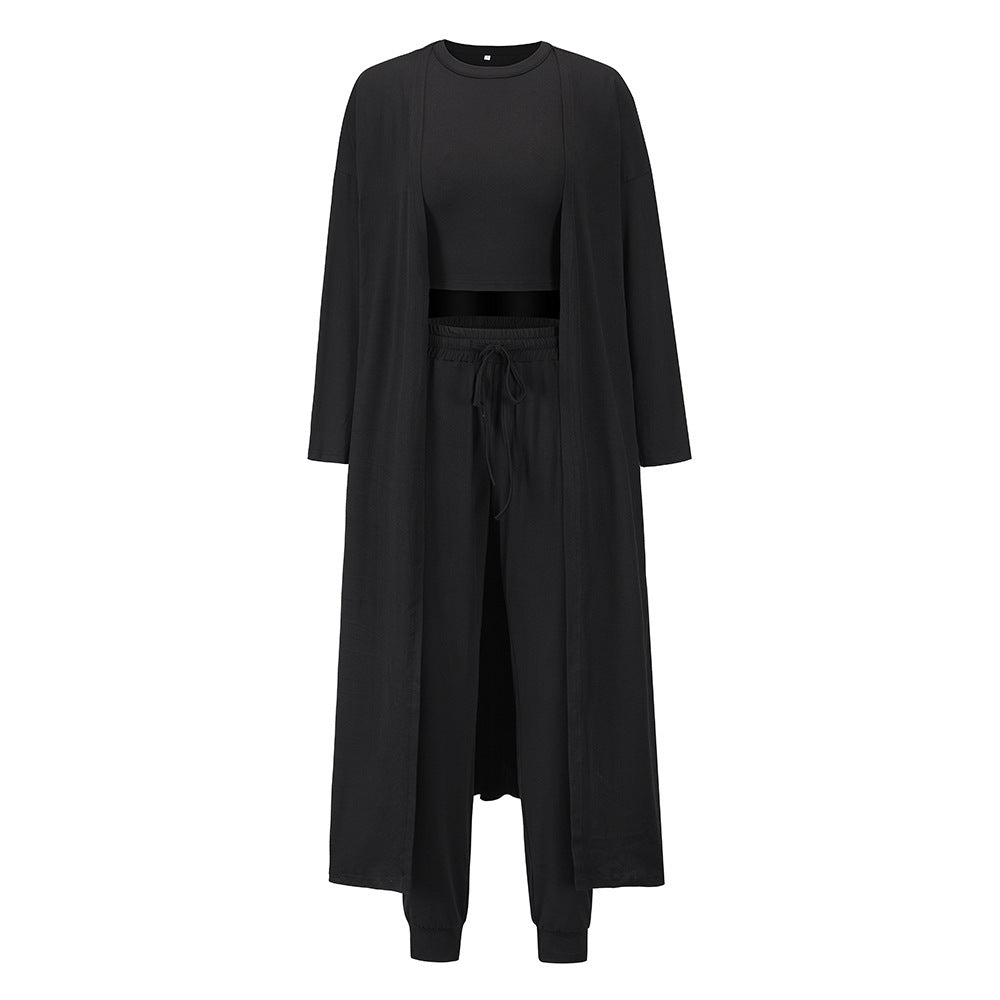 Amy™ | 3-teiliges Set aus Strickjacke, bauchfreiem Top und Hose mit Kordelzug für Damen