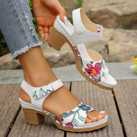 Women's Floral High Heel Velcro Sandals – Casual PU Comfort