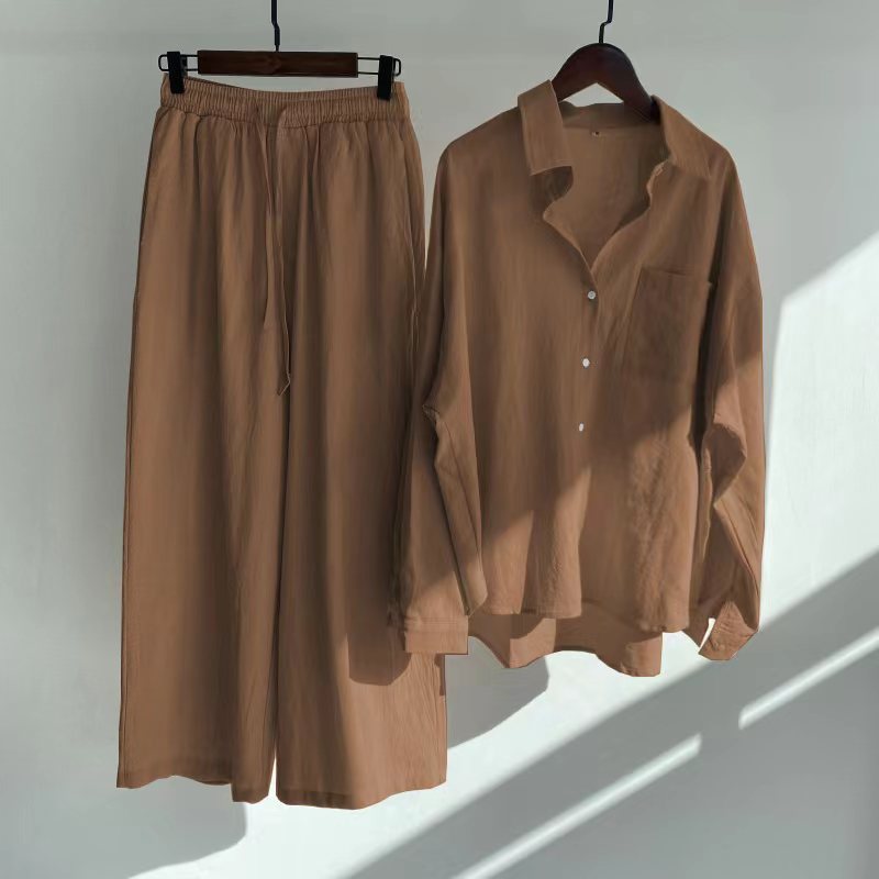 Liva | Summer Cotton and Linen Shirt Outfit with High-Waist Loose Trousers
