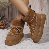 Fashion Lace-up Snow Boots Winter Flat Thick-soled Height-enhancing Cotton