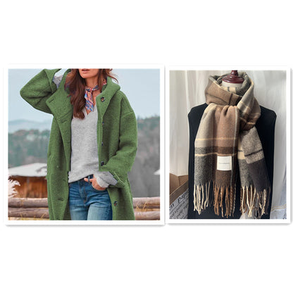 Damen Temperament Verdickter Tweed Mittellanger Trenchcoat