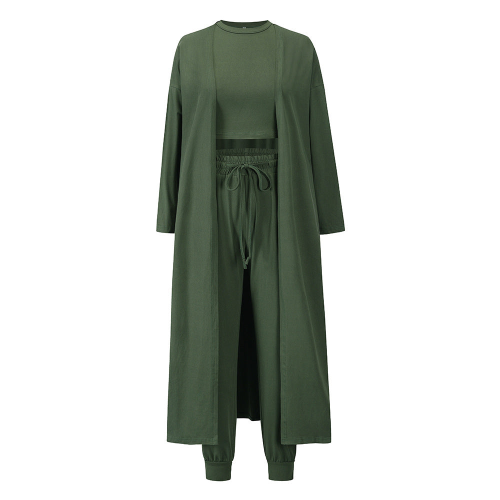 Amy™ | 3-teiliges Set aus Strickjacke, bauchfreiem Top und Hose mit Kordelzug für Damen