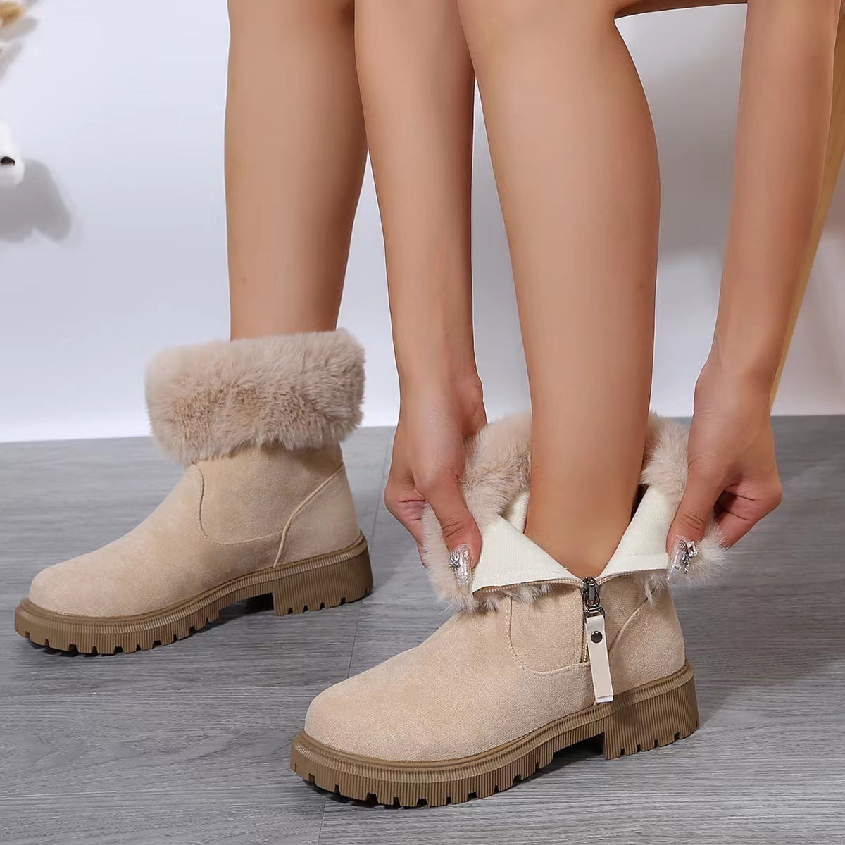 Warm Plush Boots Winter Side-Zipper Snow Boot For Women Outdoor Thickened Low-heelded Shoes