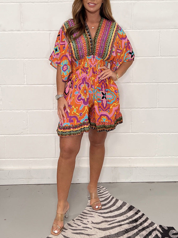 Sierra | Printed V-Neck Wide-Leg Jumpsuit