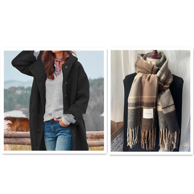 Damen Temperament Verdickter Tweed Mittellanger Trenchcoat