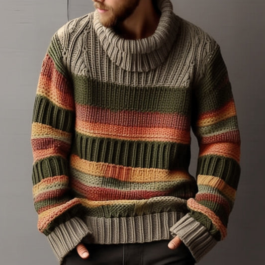 Men's Turtleneck Lapel Color Matching Knitted Sweater