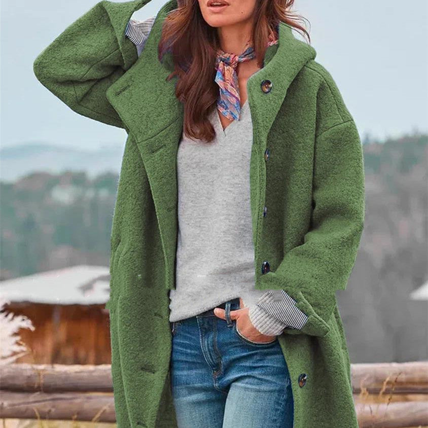 Damen Temperament Verdickter Tweed Mittellanger Trenchcoat
