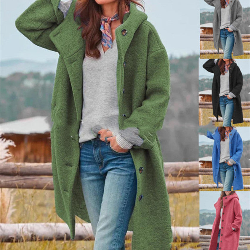 Damen Temperament Verdickter Tweed Mittellanger Trenchcoat