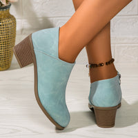 Chunky Heel Round Toe Ankle Boots With Side Zipper Design Fall Winter Short Boots