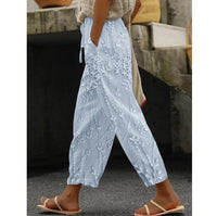 Floral Print Ankle-Length Casual Trousers for Women – All Seasons