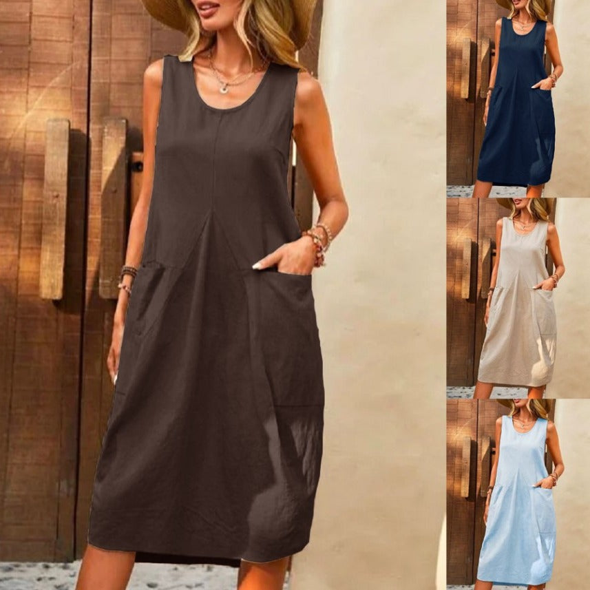 Matilda | Sleeveless Cotton-Linen Summer Dress with Pockets