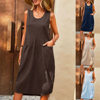 Matilda | Sleeveless Cotton-Linen Summer Dress with Pockets