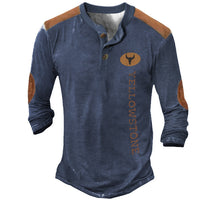 Men’s Long Sleeve Henley T-Shirt – Polyester Casual Patch Tee