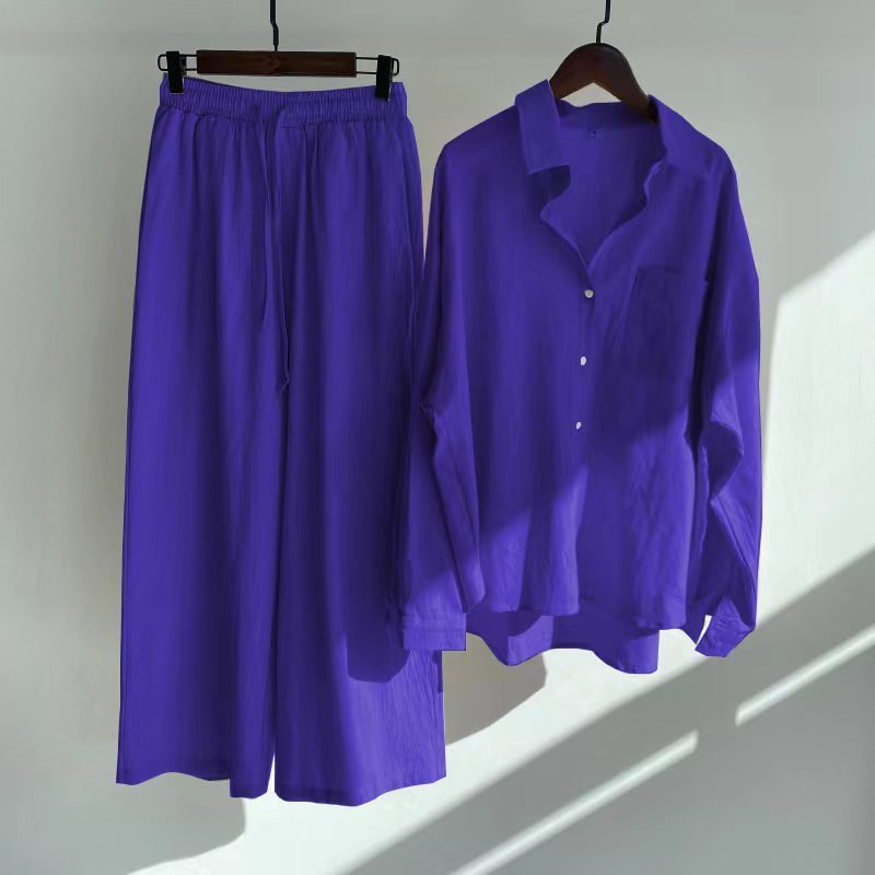 Liva | Summer Cotton and Linen Shirt Outfit with High-Waist Loose Trousers