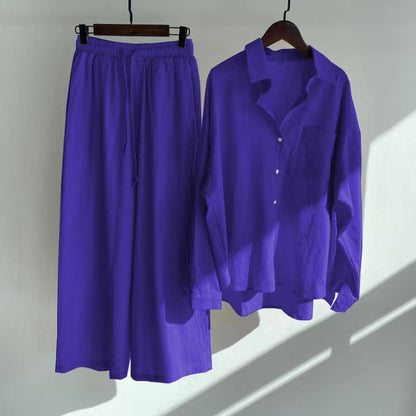 Liva | Summer Cotton and Linen Shirt Outfit with High-Waist Loose Trousers