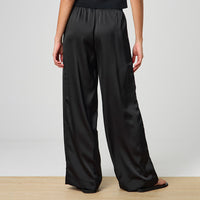 Women's Black Wide-Leg Trousers with Drawstring | Mid Waist Fit