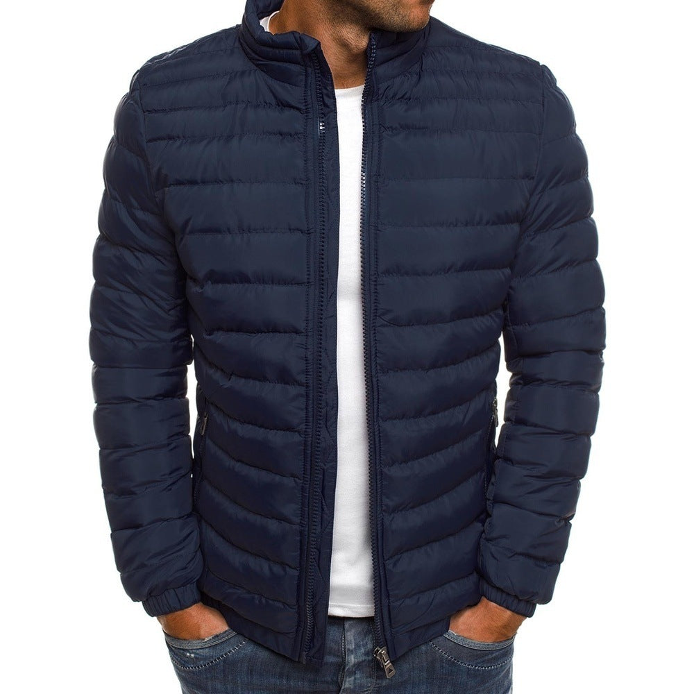 Herrenjacke mit Reißverschluss, einfarbig, lange Ärmel, Taschen, kältebeständig, Herbst, dicker, mit Baumwolle gefütterter Mantel für den Außenbereich