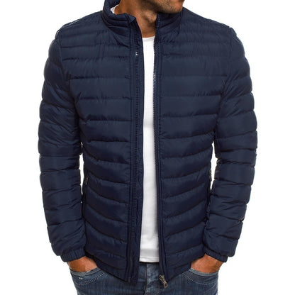 Herrenjacke mit Reißverschluss, einfarbig, lange Ärmel, Taschen, kältebeständig, Herbst, dicker, mit Baumwolle gefütterter Mantel für den Außenbereich