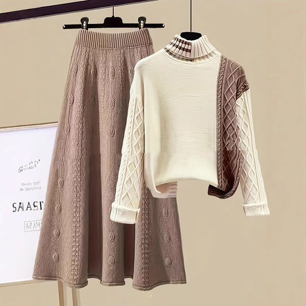 Clara | Retro Wool-Blend Knit Top & Skirt Set