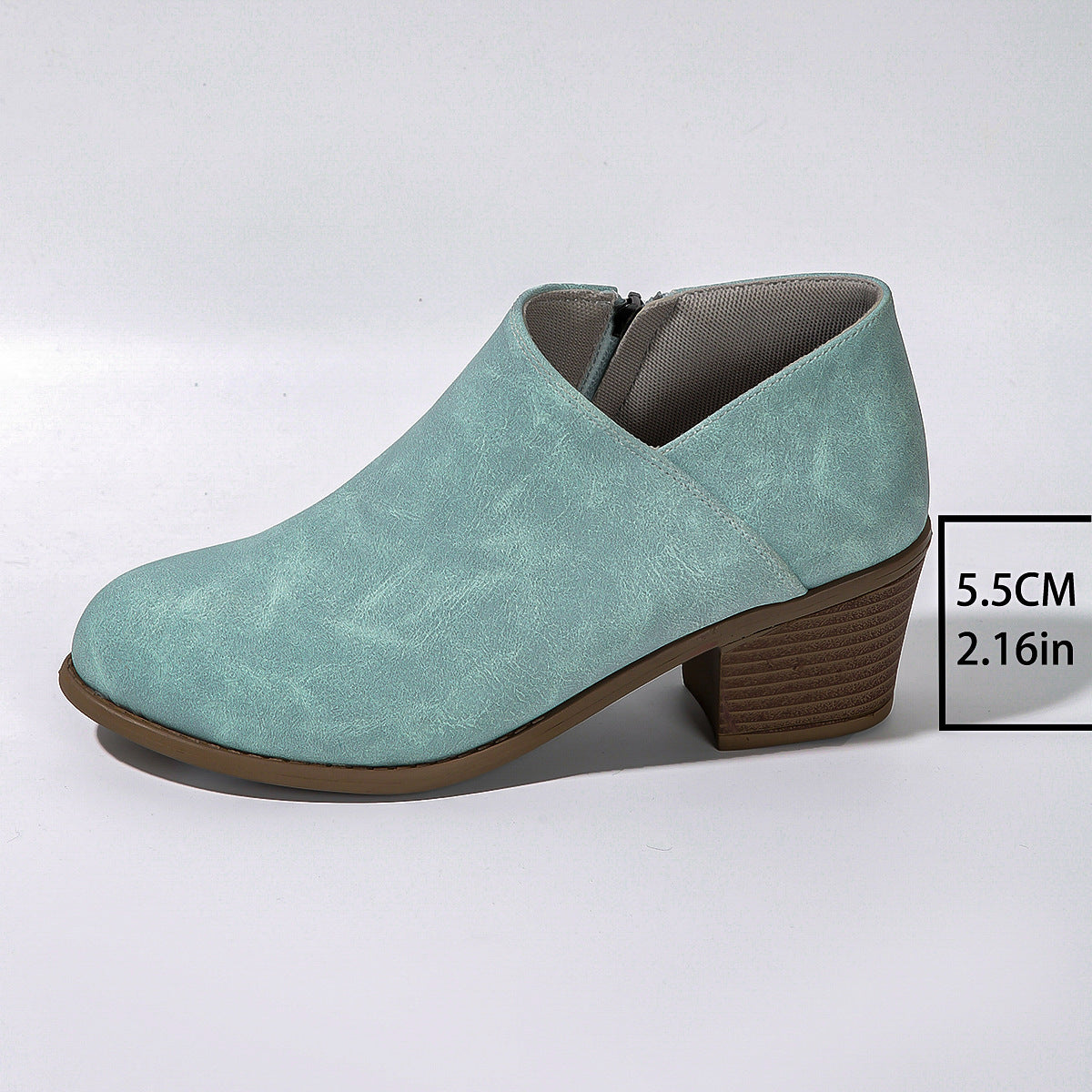Chunky Heel Round Toe Ankle Boots With Side Zipper Design Fall Winter Short Boots
