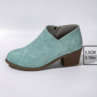 Chunky Heel Round Toe Ankle Boots With Side Zipper Design Fall Winter Short Boots