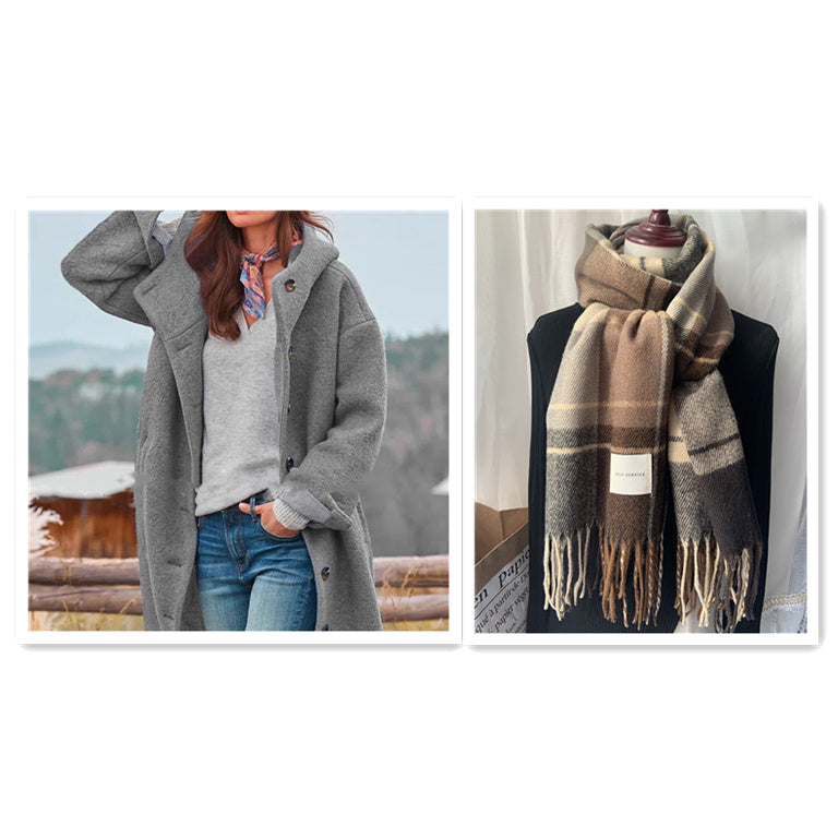 Damen Temperament Verdickter Tweed Mittellanger Trenchcoat