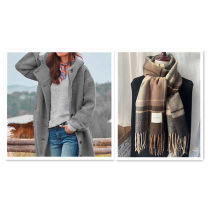Damen Temperament Verdickter Tweed Mittellanger Trenchcoat