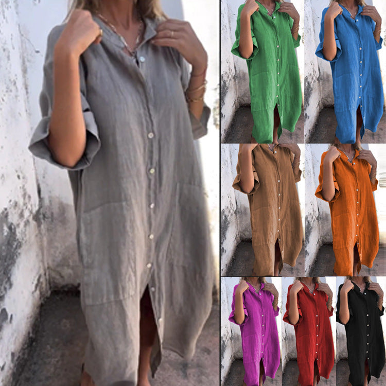 Mia | Women's Casual Cotton Linen Shirt Dress
