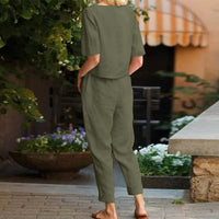 VersaLuxe | Women's Cotton-Linen Short Sleeve Top & Wide-Leg Pants Set