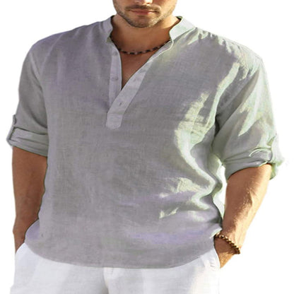 BreezeFit | Men's Cotton Linen Long Sleeve Stand Collar Shirt