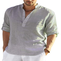 BreezeFit | Men's Cotton Linen Long Sleeve Stand Collar Shirt