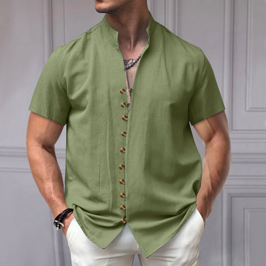 Luca | Linen Stand Collar Short Sleeve Shirt