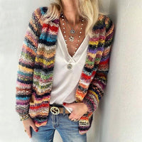 RainbowVibe Style Colorful Pattern Loose Cardigan Sweater Coat